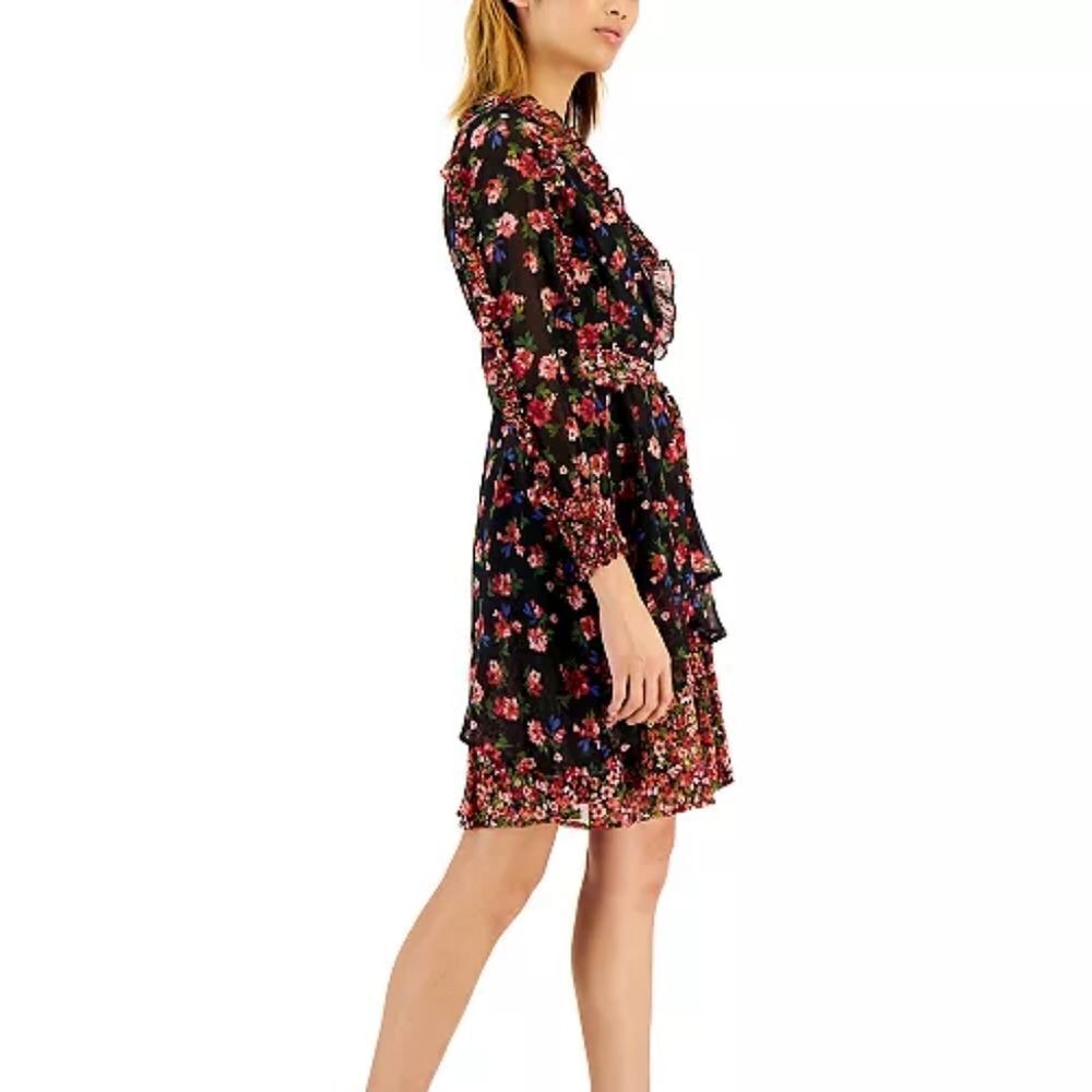 Tahari ASL Twin-Print Ruffle Dress sz 14 - Picture 3 of 16